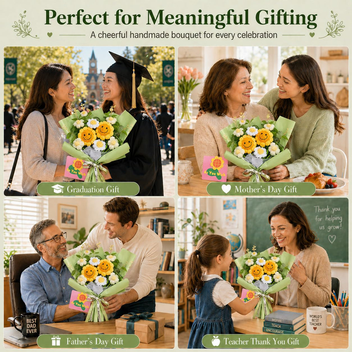 PXFCXVMQ handmade knit bouquet wrap showing elegant presentation for gifting.