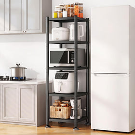 PXRACK 5-tier shelf side view shows sturdy carbon steel for heavy-duty storage.