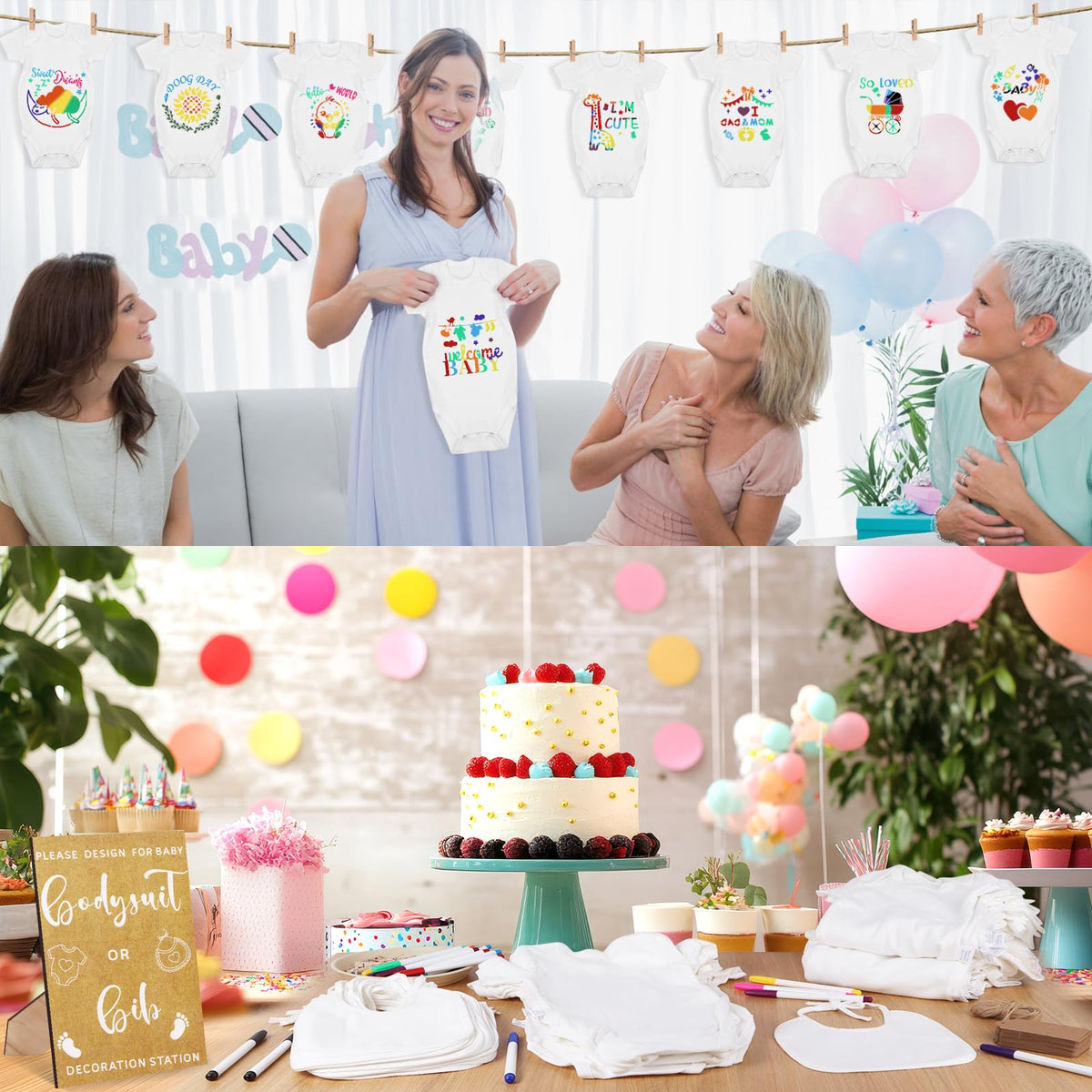 Pydeeirom display setup capturing a playful baby shower moment