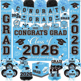 Pymurod congrats grad banner in blue tones for graduation photo moments.