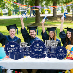 Pymurod graduation forks blue and silver, disposable cutlery for easy cleanup.