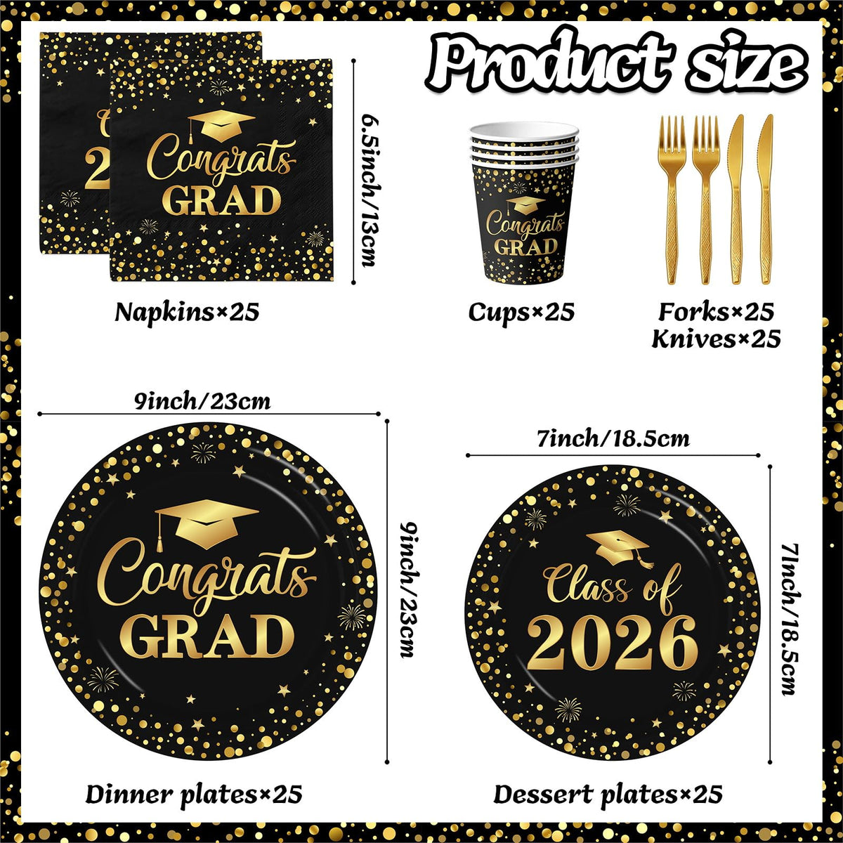 Pymurod 7-inch graduation dessert plates featuring caps motif, ideal for treats.