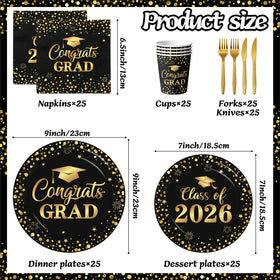 Pymurod 7-inch graduation dessert plates featuring caps motif, ideal for treats.