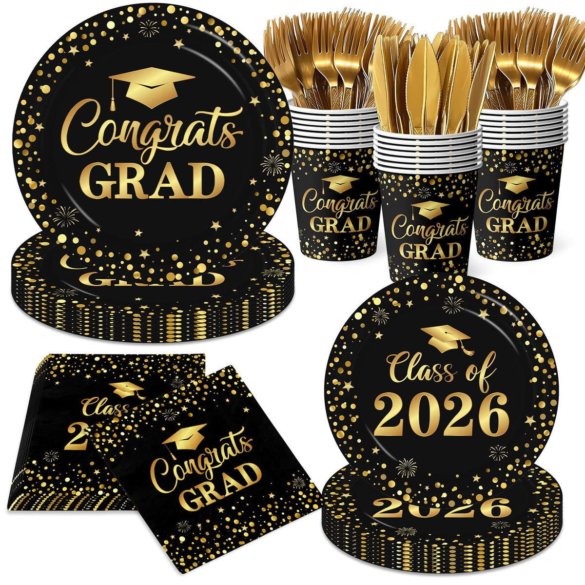 Pymurod 9-inch graduation dinner plates with black-gold design, durable for main courses.