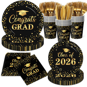 Pymurod 9-inch graduation dinner plates with black-gold design, durable for main courses.