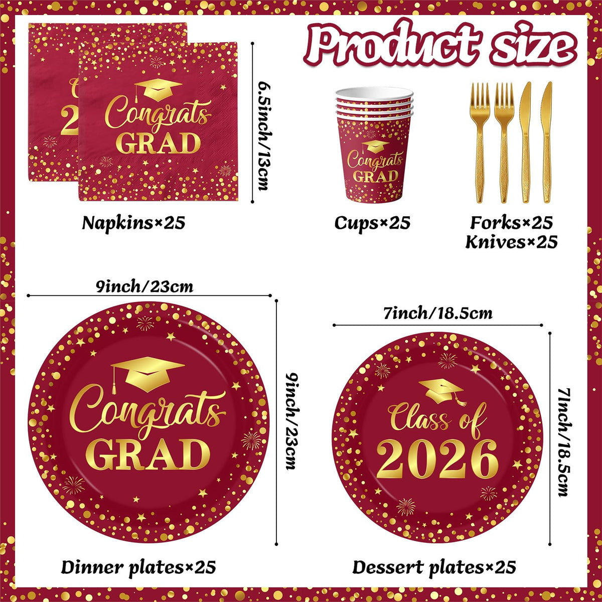 Pymurod graduation napkins 2026 maroon gold absorbent for spills.