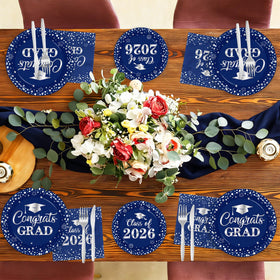 Pymurod graduation napkins 6.5-inch blue and silver, soft and absorbent for quick spills.