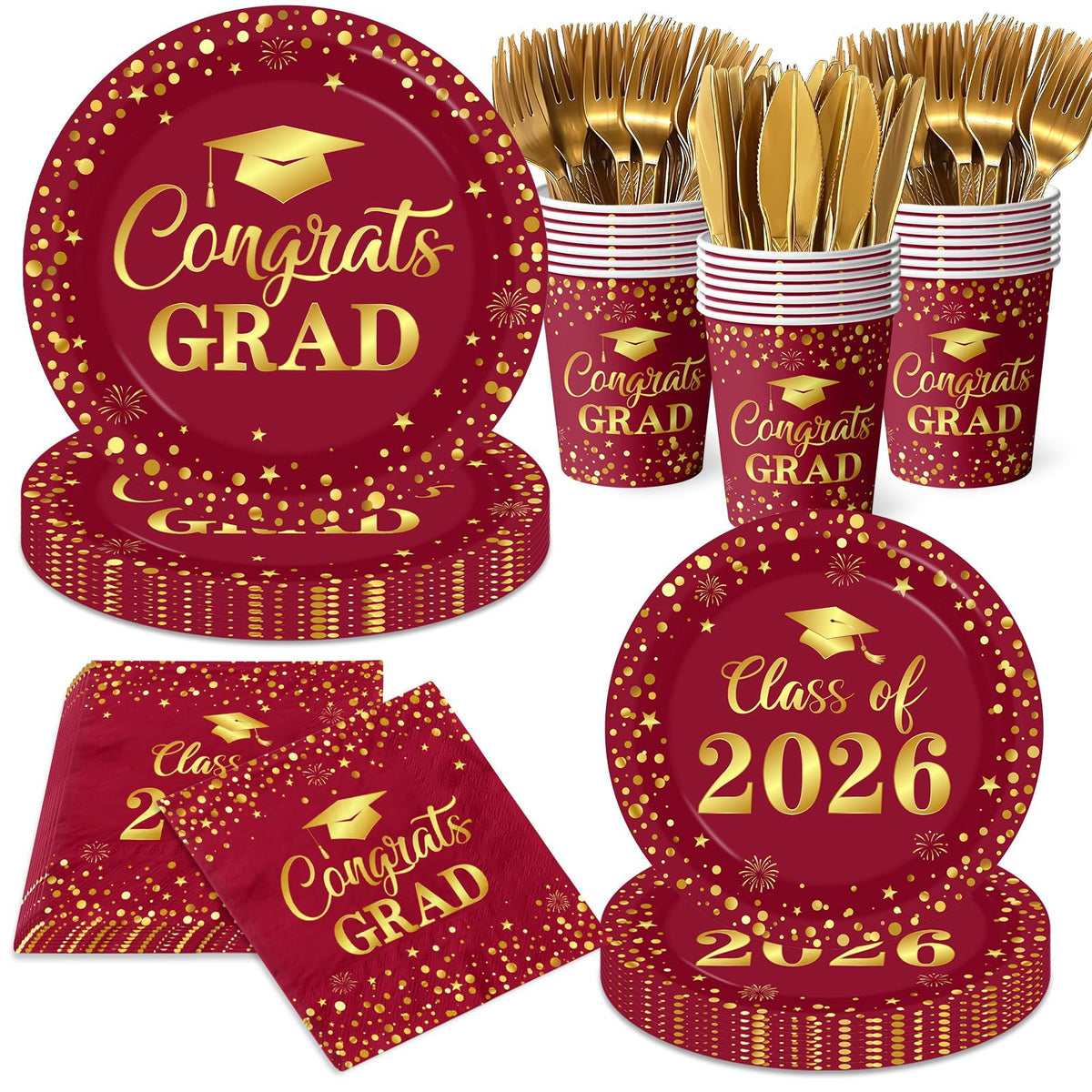 Pymurod graduation plates 2026 maroon and gold for easy serving.