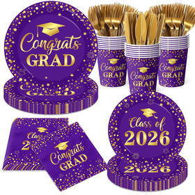 Pymurod graduation plates 9in in purple and gold, perfect for a Class of 2026 celebration