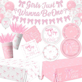 Pymurod pink bow banner enhances first birthday decor and photo moments.