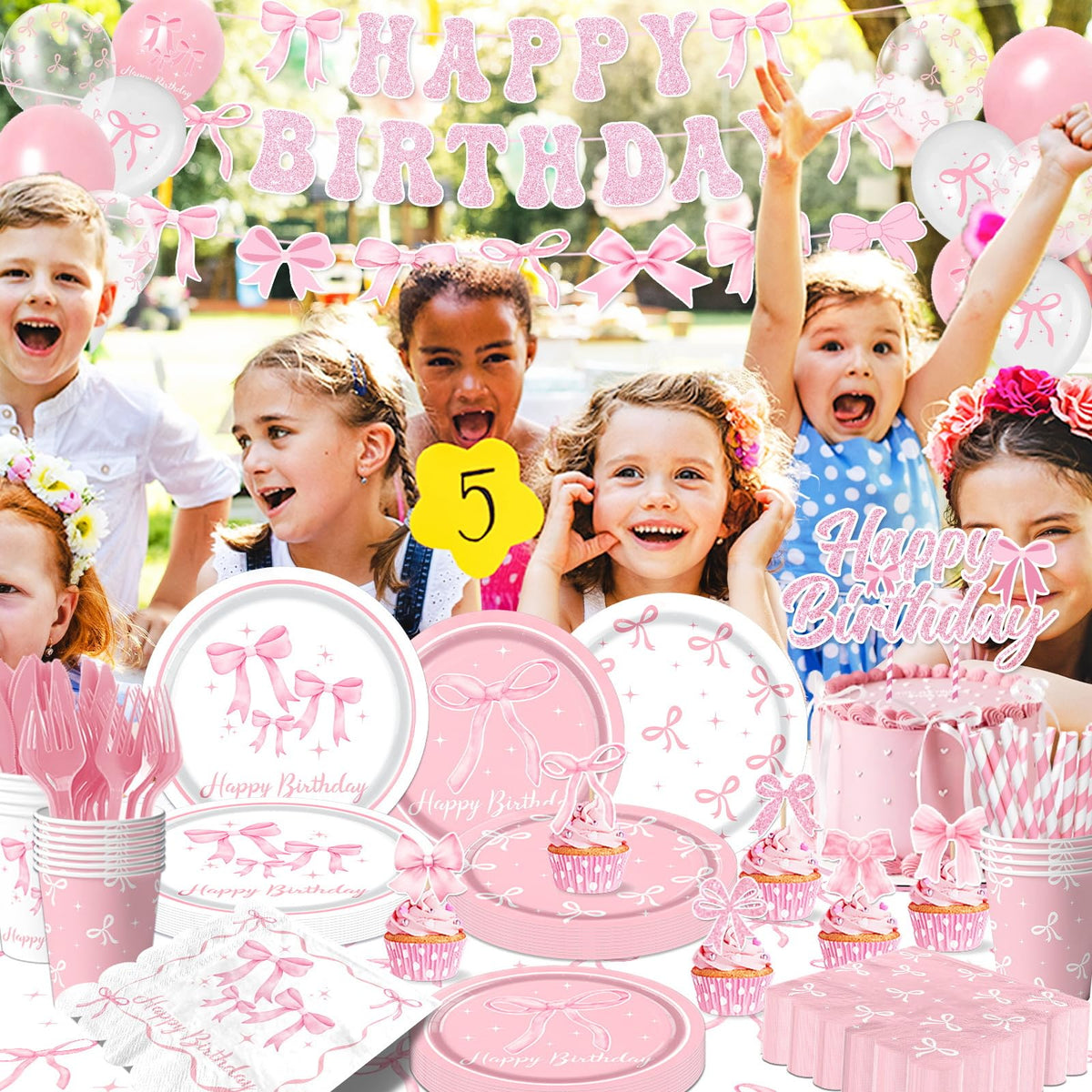 Pymurod pink bow cake topper completes the dessert display.