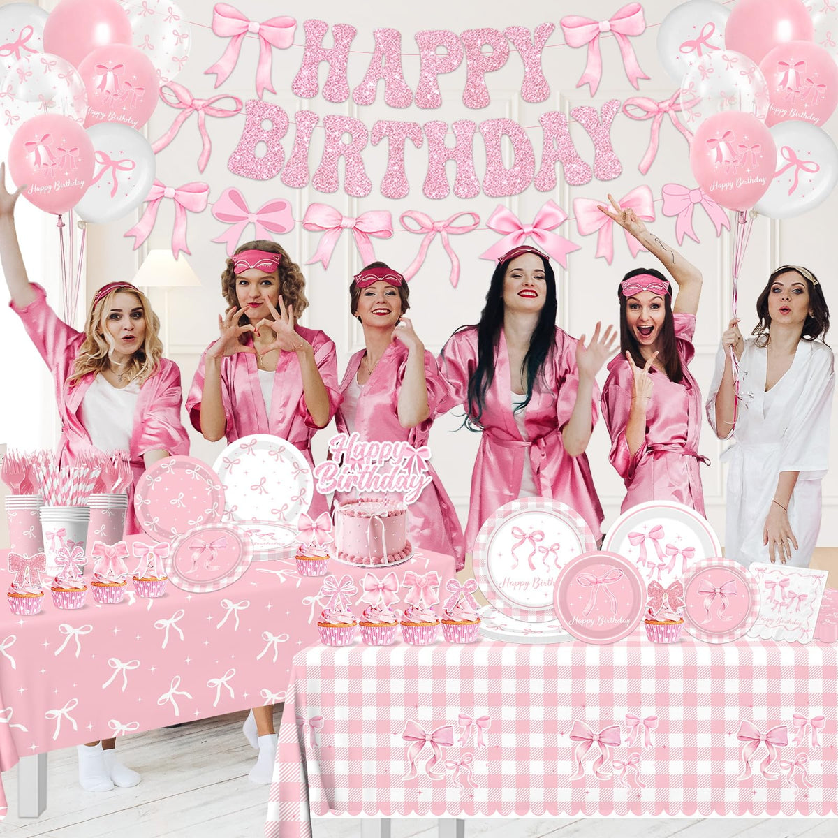 Pymurod Pink Bow Cake Topper enhances the birthday centerpiece.
