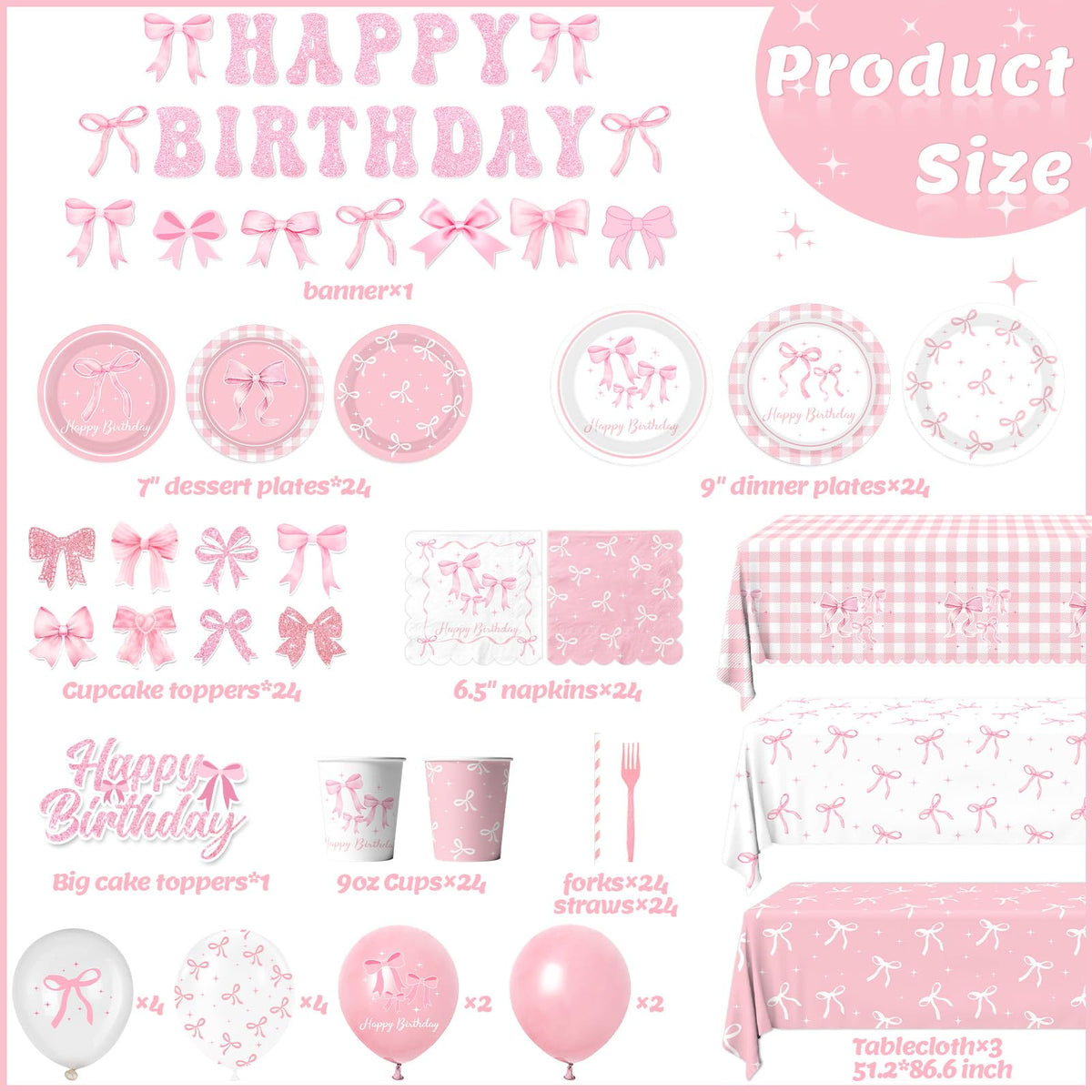 Pymurod Pink Bow Dinner Plates sturdy partyware for meals.