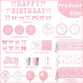 Pymurod Pink Bow Dinner Plates sturdy partyware for meals.
