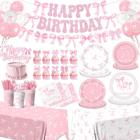 Pymurod pink bow plates for easy serving at kids' parties.