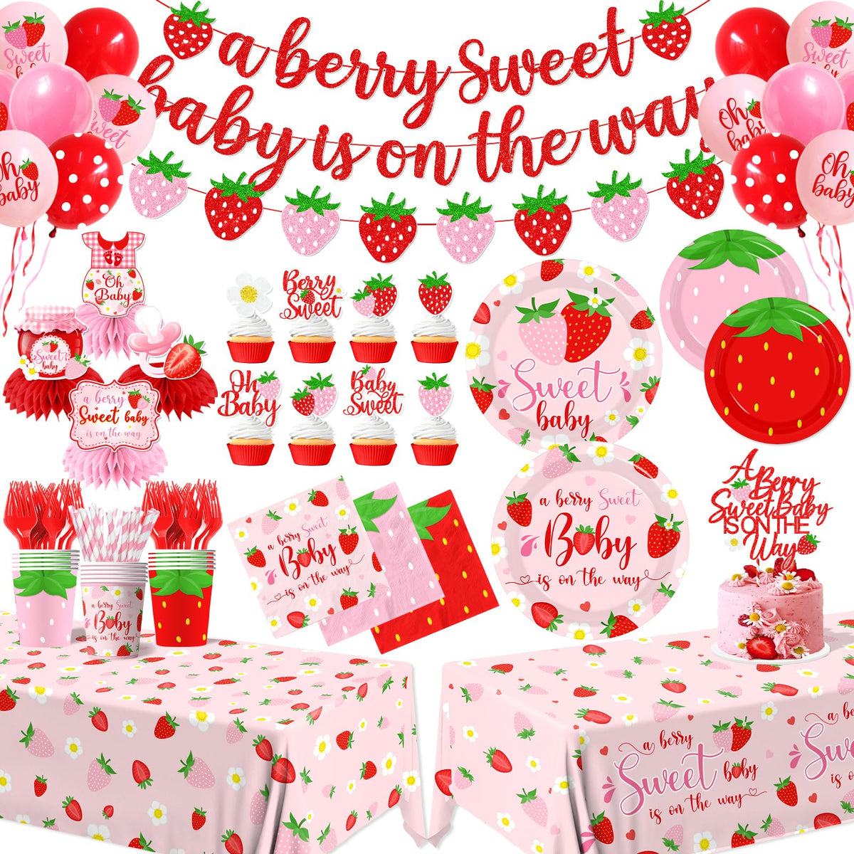Pymurod Strawberry baby shower banner creates a sweet photo backdrop