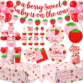 Pymurod Strawberry baby shower banner creates a sweet photo backdrop