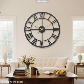 Pytha Sight living room wall clock on wall boosts room style.