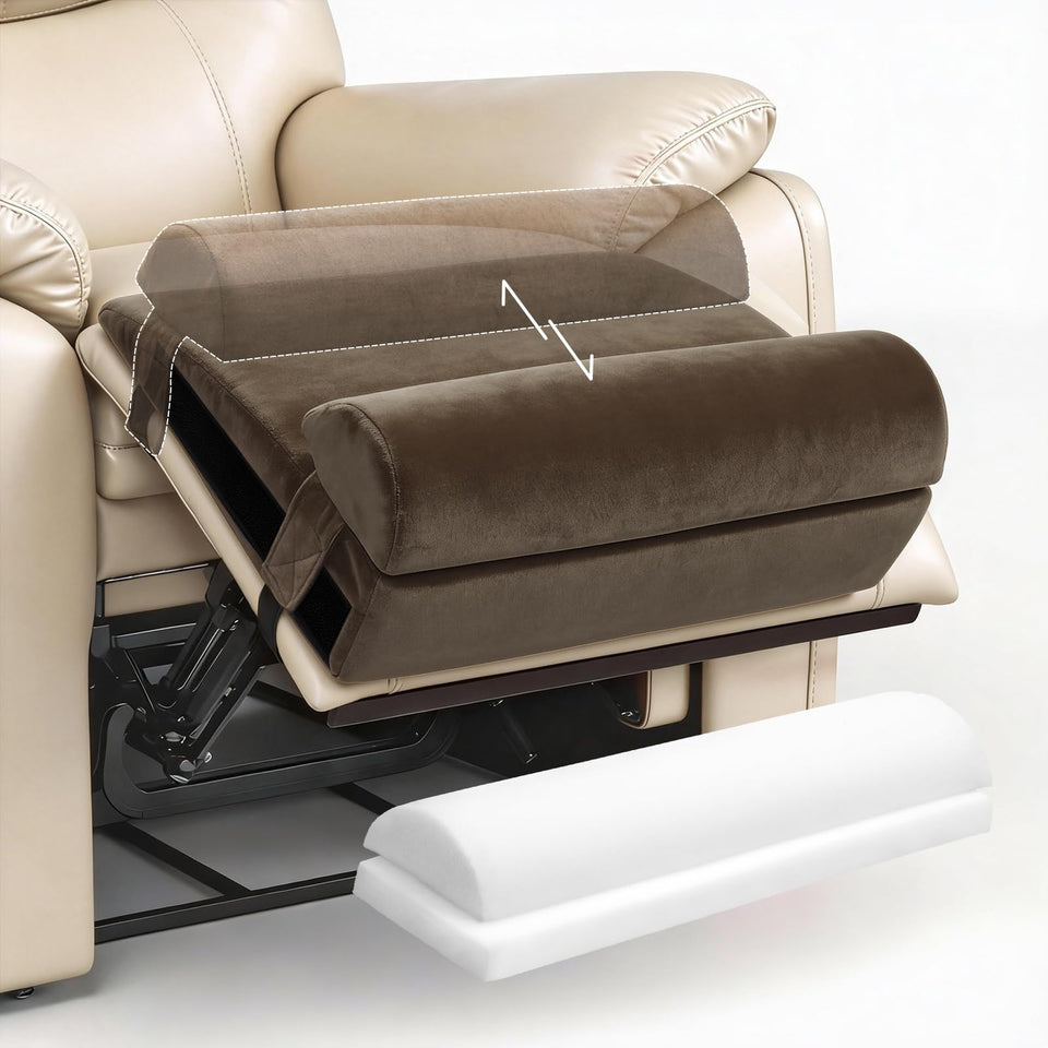 PYURIFAI recliner foot rest cushion with removable semi-cylinder for customizable knee and leg support.