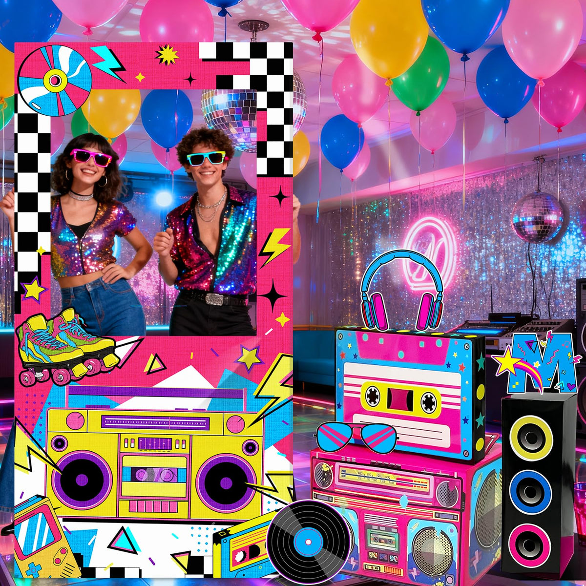 Pzhgoct retro color pop backdrop brings vibrant party scenery