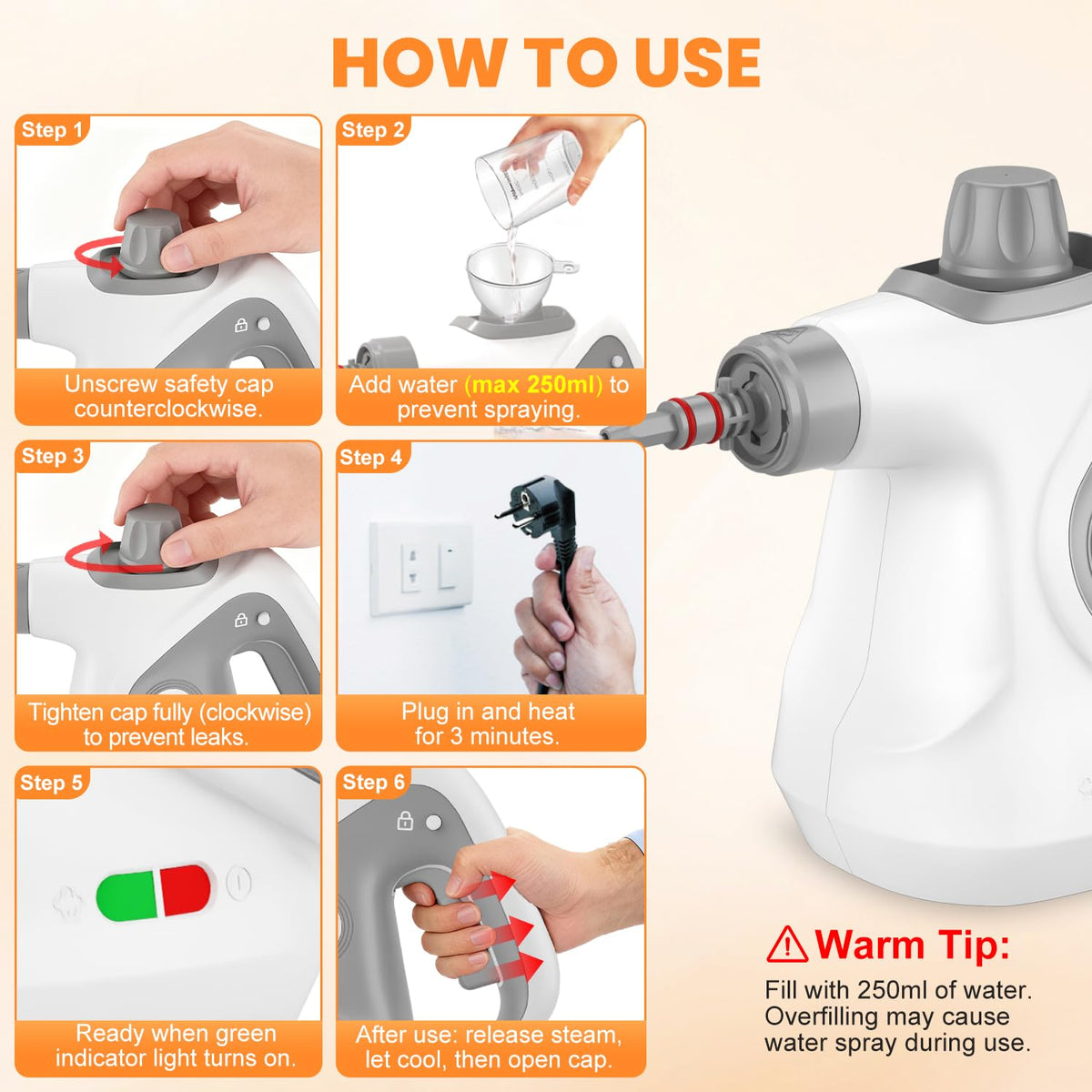 Pzmlu handheld steam cleaner with 350ml tank for steady steam