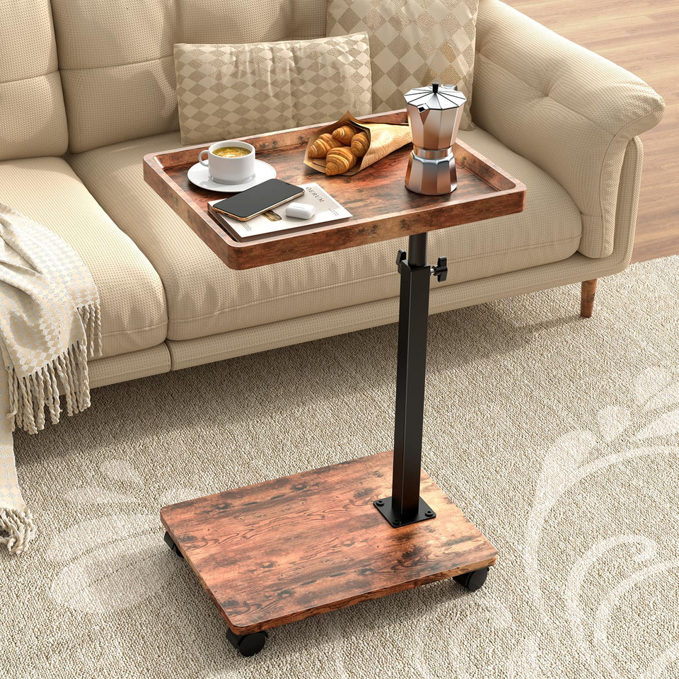 QAUUQQ C Table side table with adjustable height and wheels for easy sofa reach