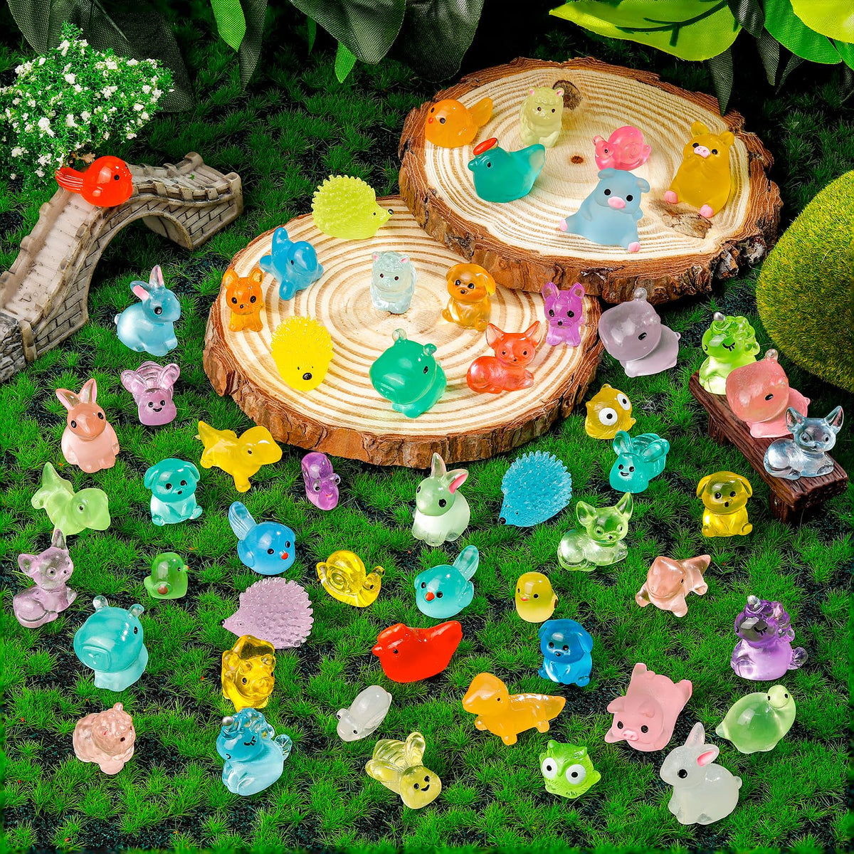 QAUYETM luminous resin puppies glow at night for dollhouses or terrariums