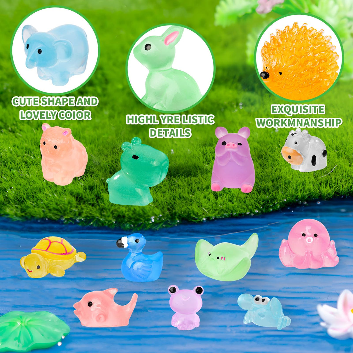 QAUYETM luminous resin rhinos glow for eye-catching displays in micro landscapes