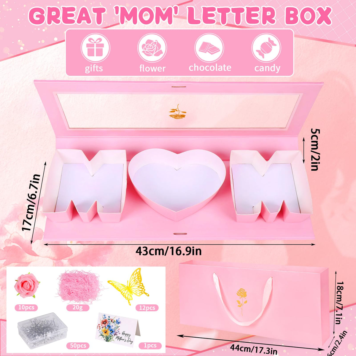 QAUYETM mom box clear window lets recipients glimpse the M♥M rose arrangement