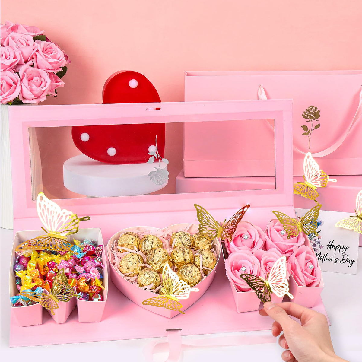QAUYETM mom box tote bag pink provides convenient gift packaging ready to gift