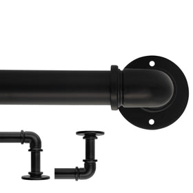 QBMVWF black industrial pipe curtain rod extended reach for wide window spans.