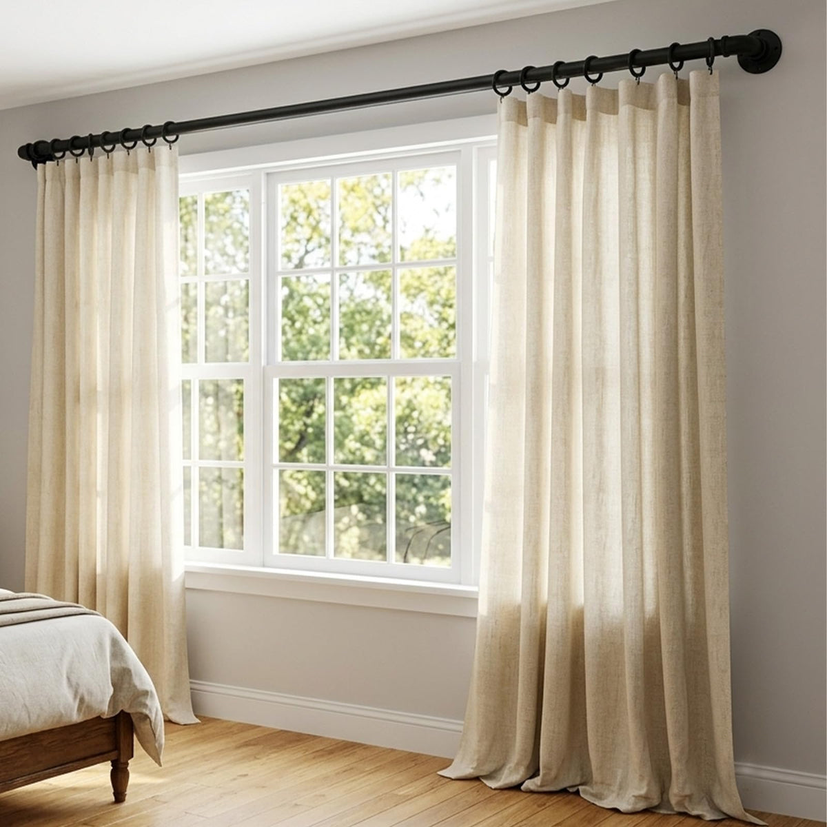 QBMVWF heavy-duty rod supports curtains up to 30 pounds.