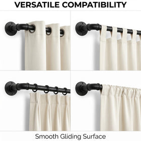 QBMVWF metal curtain rod features anti-slip brackets for wobble-free mounting.