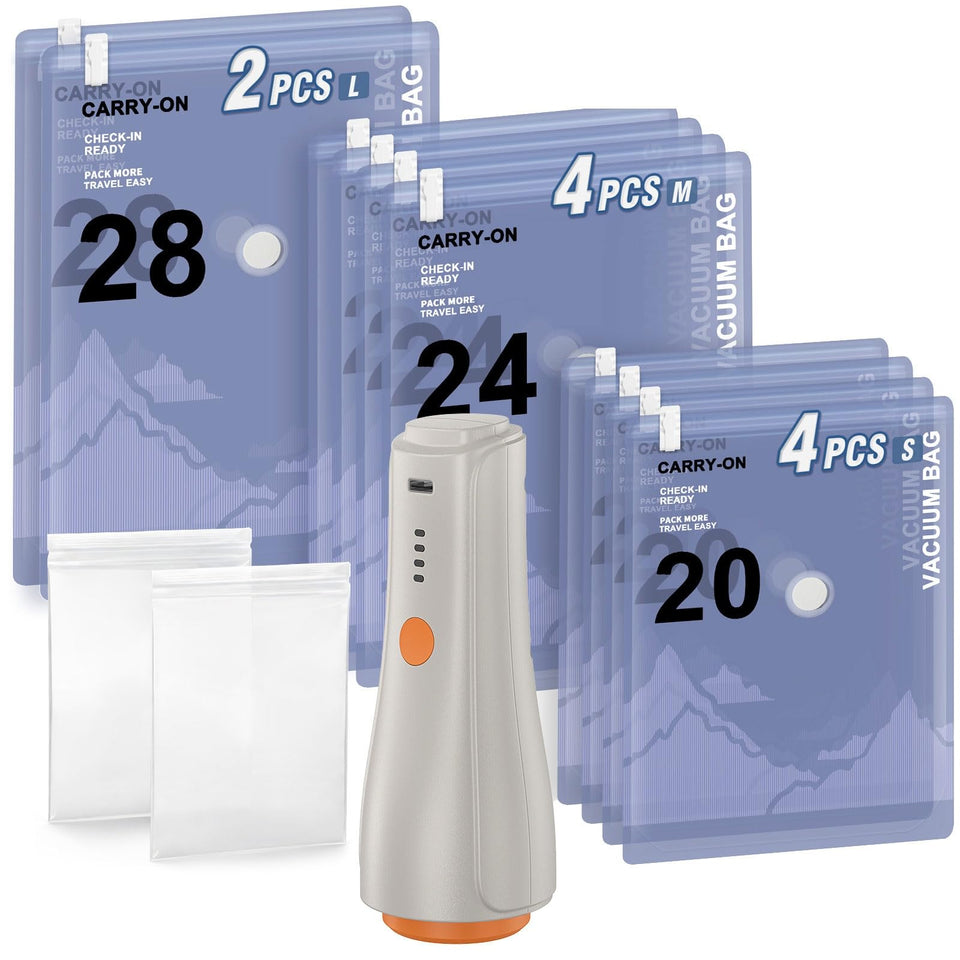 QcoQce rechargeable pump vacuum bag for fast cordless compression during travel