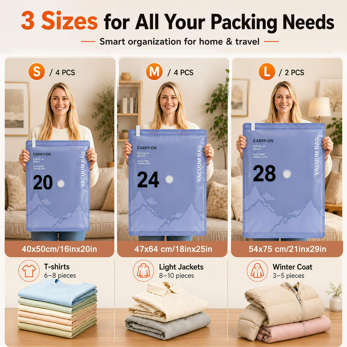 QcoQce small vacuum bag 21x16 inches for compact carry-on packing