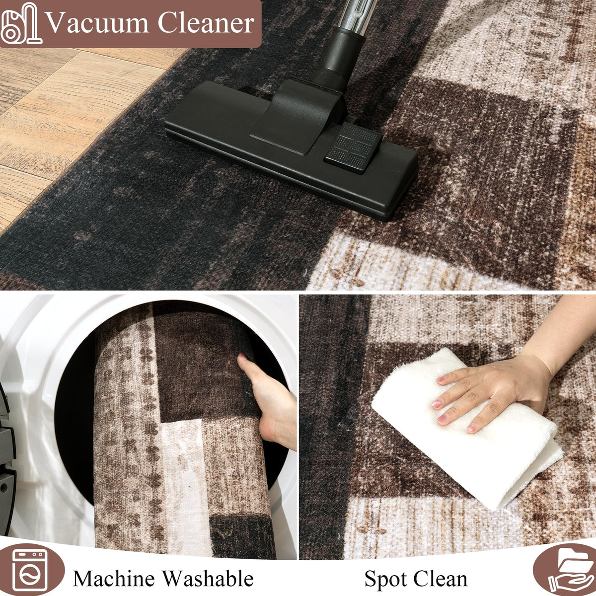 QDUIDU Versatile color palette rug complements minimalist and contemporary interiors.