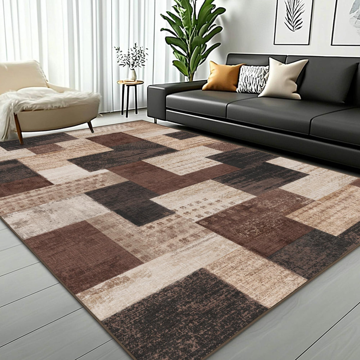 QDUIDU brown throw carpet for entryway adds visual warmth and practicality.