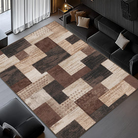 QDUIDU Rockwood collection rug complements hardwood floors with vintage-modern flair.