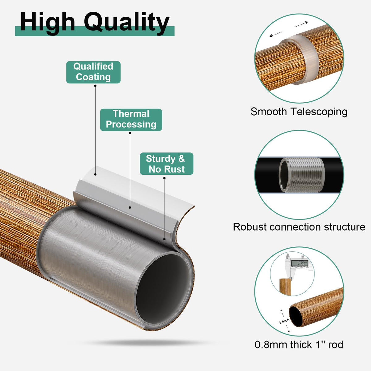 QDwis adjustable rod sections allow flexible length to fit 18-60 inch windows.