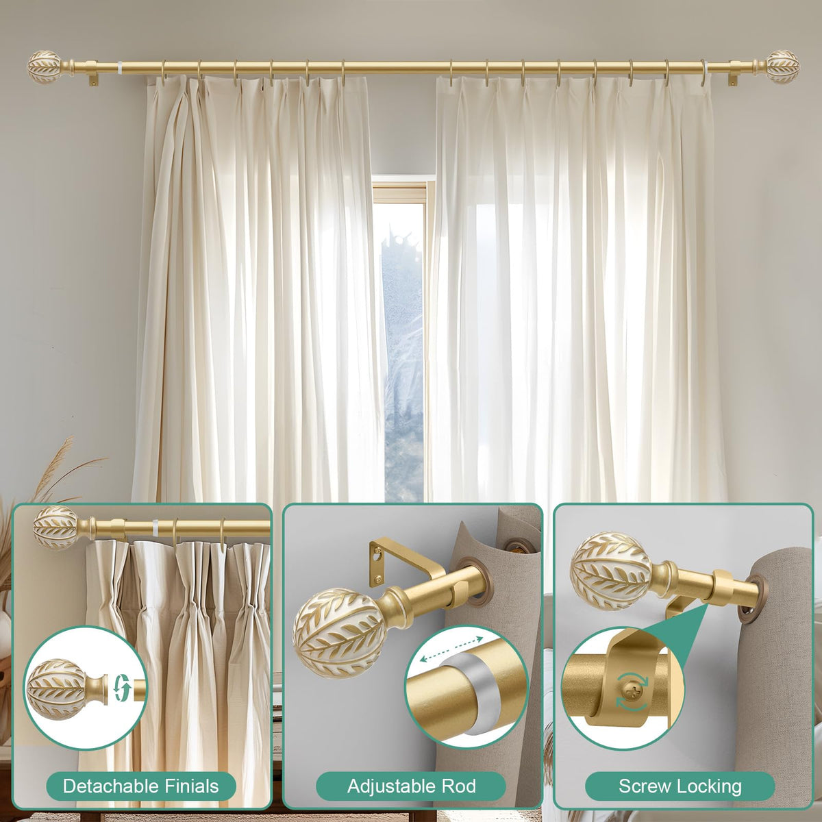 QDWIS bohemian room with gold curtain rod as focal point