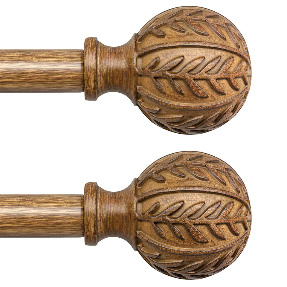QDWIS boho wood curtain rod set with 1 inch outer rod for sturdy window coverage