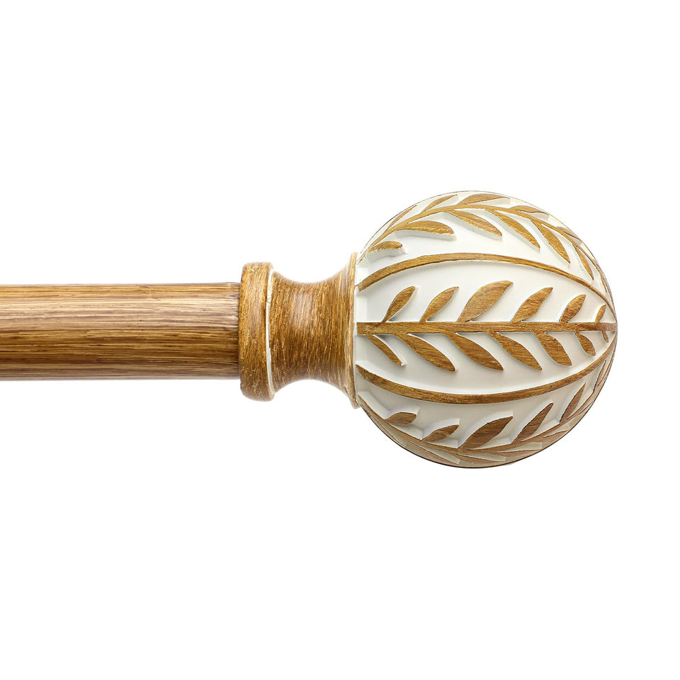 QDWIS Boho wood curtain rod assembly on wall with rustic finish