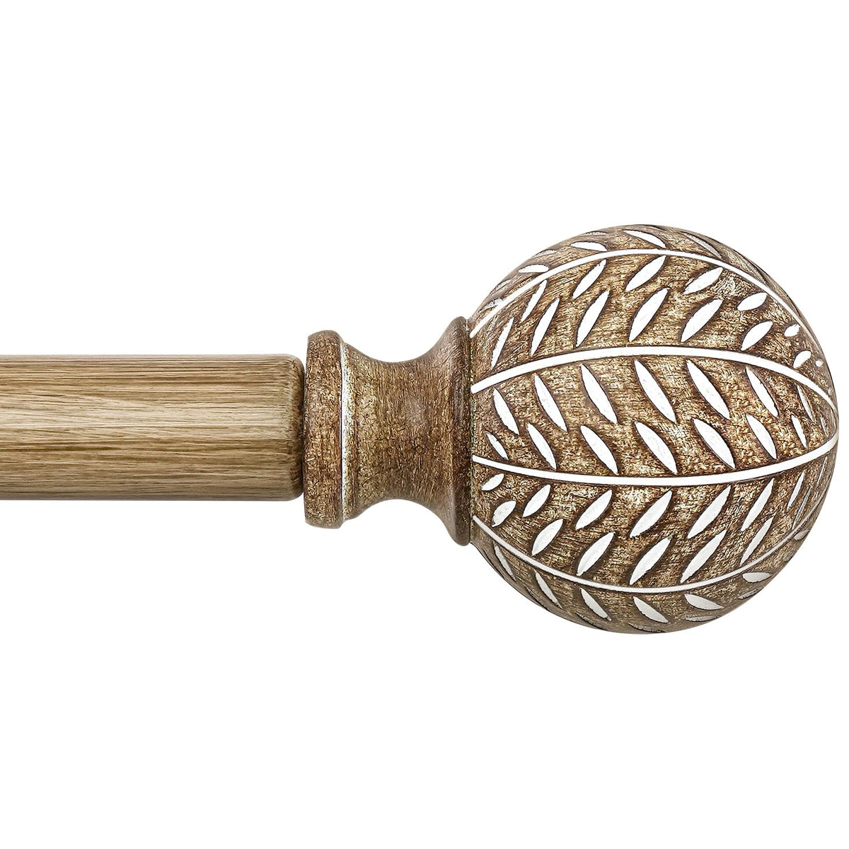 QDWIS weathered wood curtain rod with leaf-finial detail for vintage charm