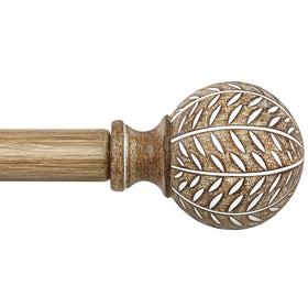 QDWIS weathered wood curtain rod with leaf-finial detail for vintage charm