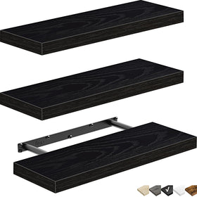 QEEIG floating shelves add vertical storage without floor clutter.