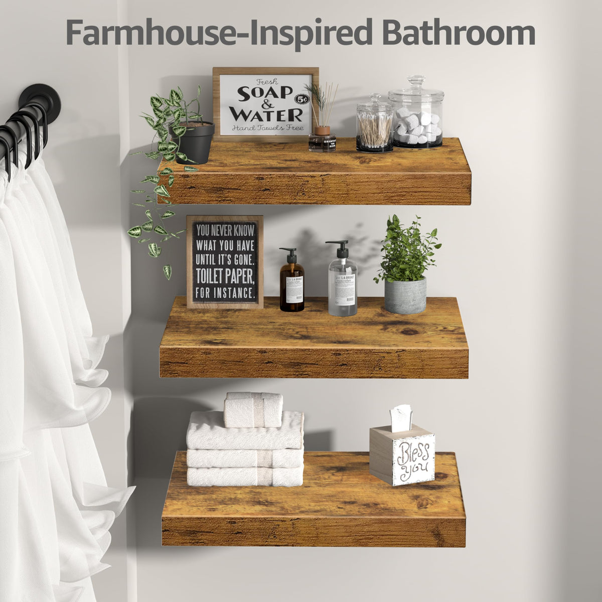 QEEIG 12x16 deep floating shelves bathroom organizer near sink