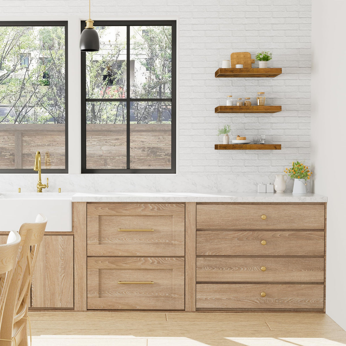 QEEIG 12x16 deep floating shelves bedroom setup demonstrates space-saving organization