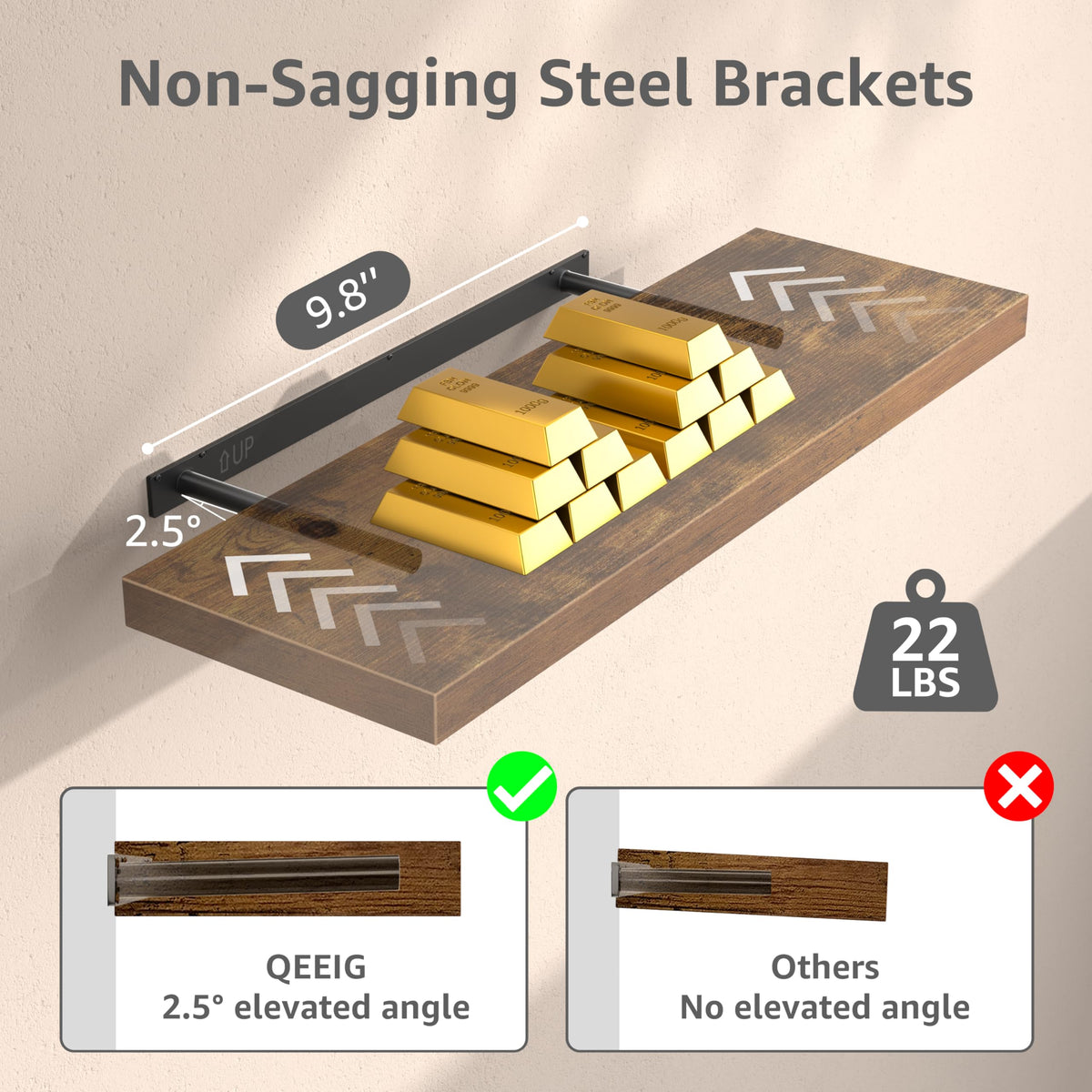 QEEIG 12x16 deep floating shelves brackets detail highlights invisible hardware