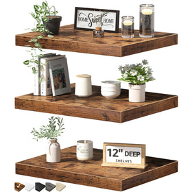 QEEIG 12x16 deep floating shelf wall assembly in brown for compact book and decor display