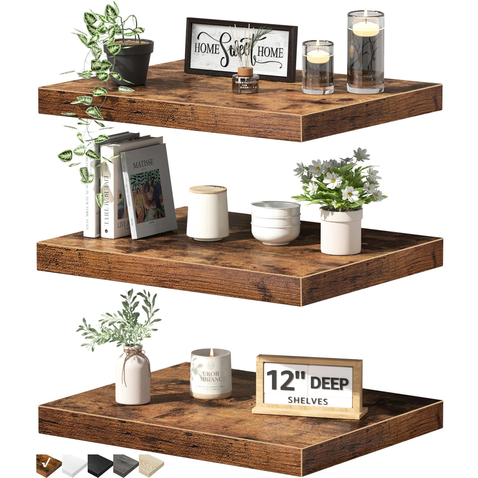 QEEIG 12x16 deep floating shelf wall assembly in brown for compact book and decor display